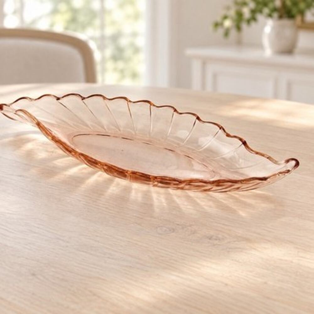 Vintage Pink Depression Glass Relish Celery Tray Handled 12